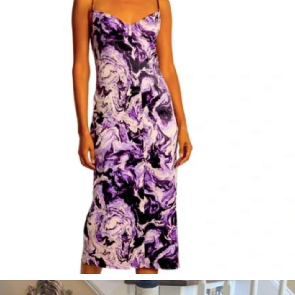 AFRM Purple Marble Spaghetti Strap Sheath Midi Dress L